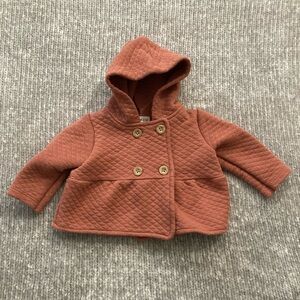 Rabbit and Bear Organic Cotton Hoodie Jacket Size 6-9 Months Quilted Buttons